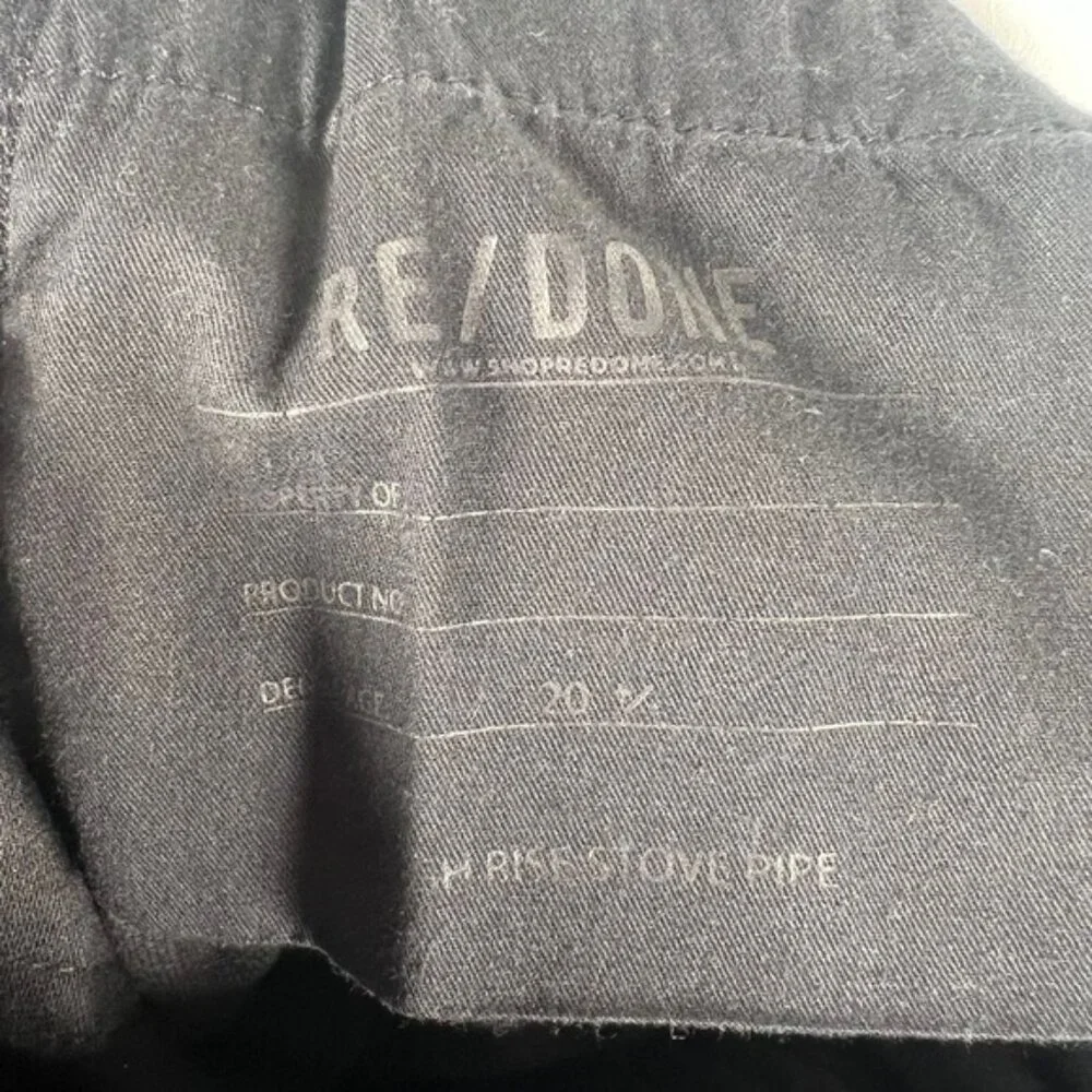 NWOT RE/DONE ORIGINALS Stove Pipe High Rise Raw Hem Jet Black SELF/CORP Jeans 26